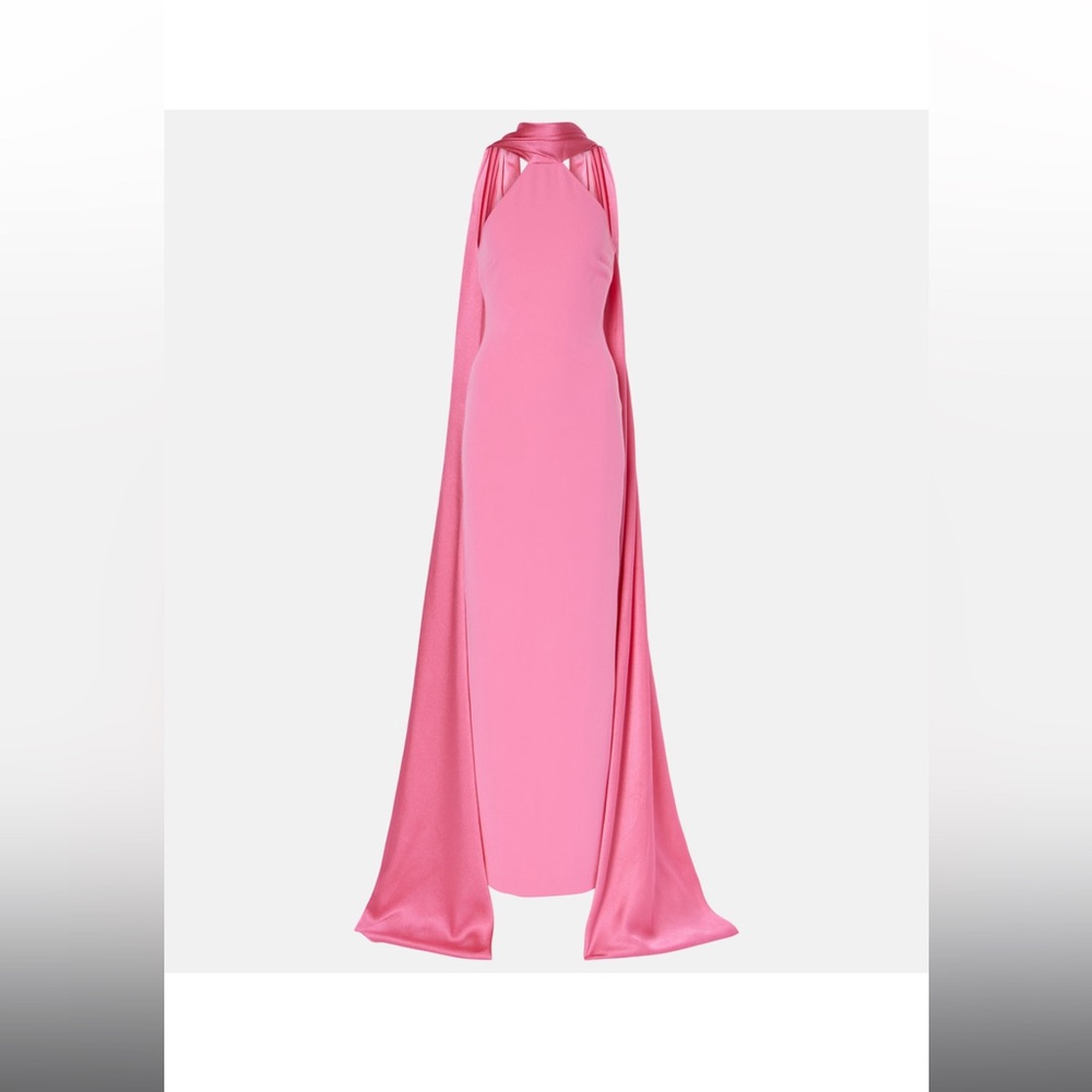 Solace London Ophelia Crêpe Gown Pink Halter Maxi Gown w/ Cape - Sz 6 - Like New - Picture 2 of 7